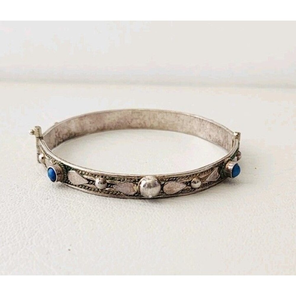 Vintage Saban 900 Lapis Sterling Silver Hinged Bracelet
